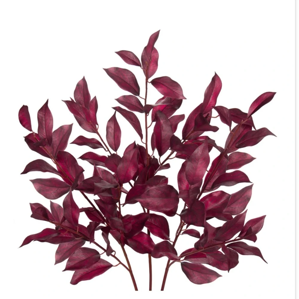 Rich Burgundy Bay Leaves Faux Floral Branches 3 Pcs.